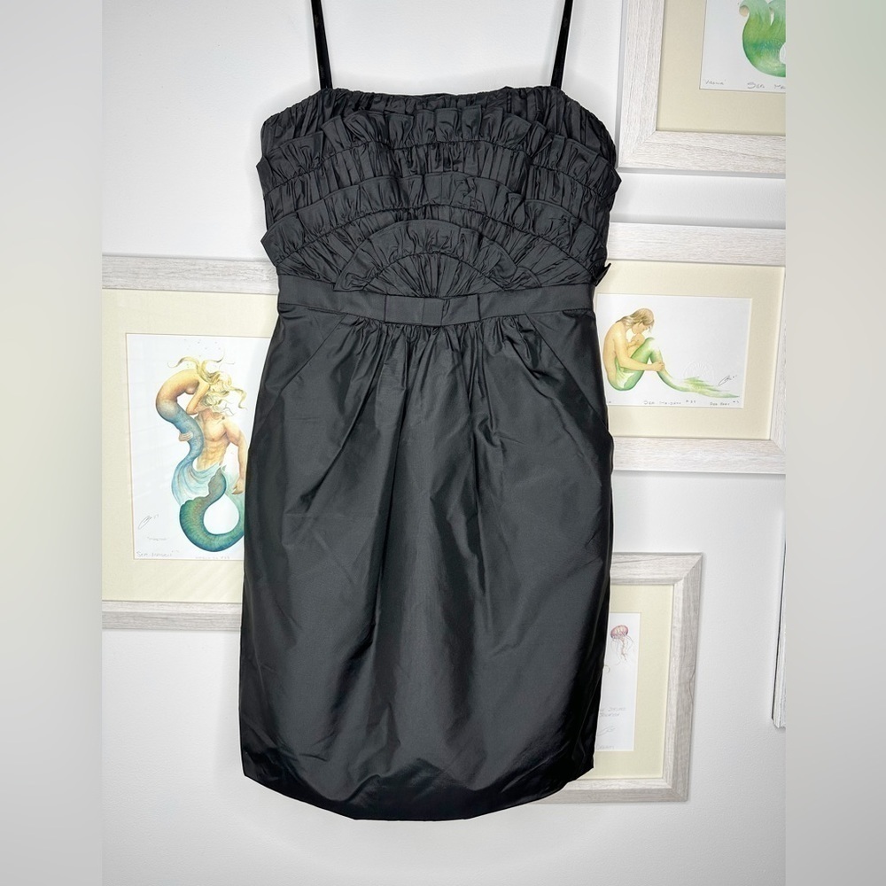 Laundry By Shelli Segal Black Silk Strapless Ruffle Mini Dress Womenâs Size 2